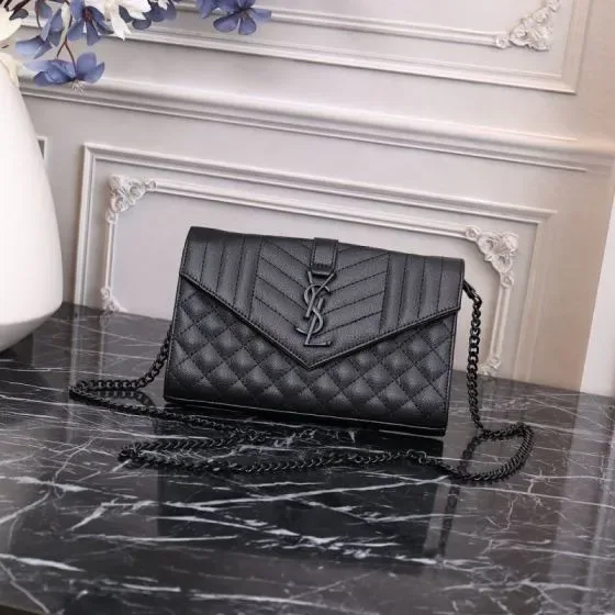 YSL Cassandre Envelope Chain Carteira Preto Woc