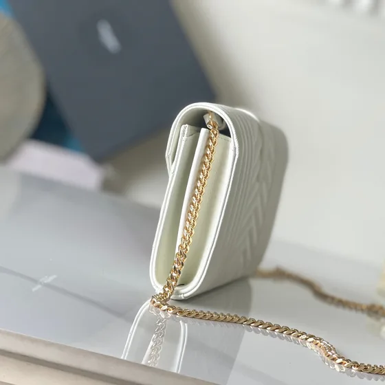 YSL Cassandre Matelass Envelope Chain Wallet White Woc
