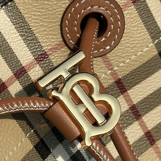 Burberry Check Drawstring Bag Beige Brown Crossbody