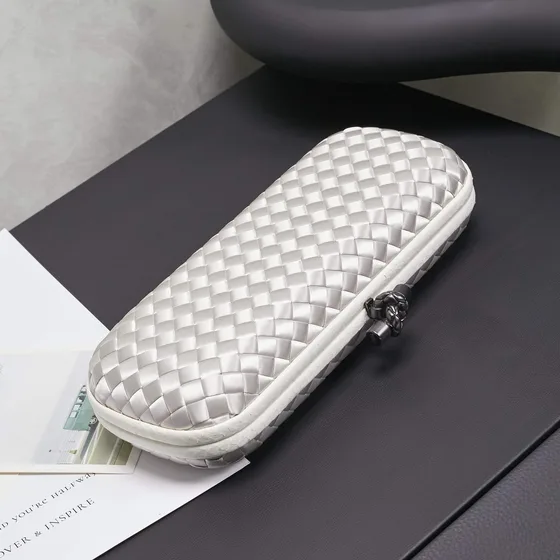 Bottega Veneta Intrecciato Satin Knot Clutch Silver Clutch