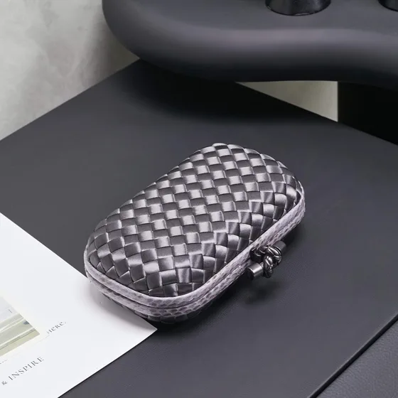 Bottega Veneta Intreccio Knot Clutch Gunmetal Grey Clutch