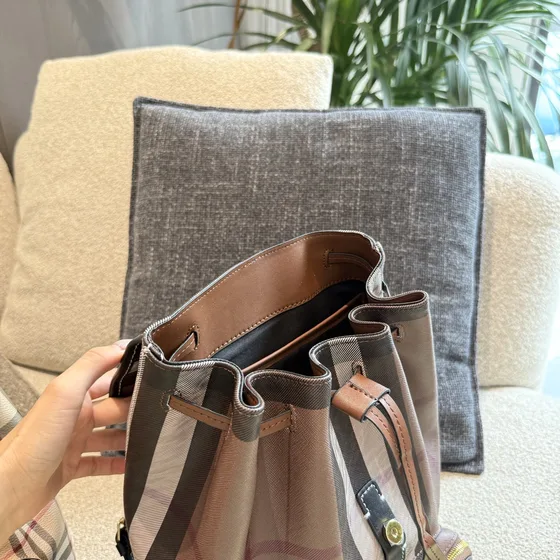 Burberry Vintage Check Drawstring Backpack Beige Brown Backpack