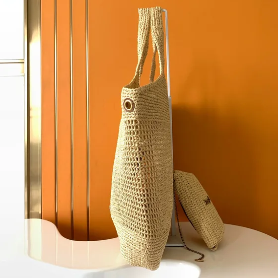 YSL Icare Raffia Tote Bag بيج Tote Bag