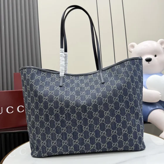 Gucci Gg Denim Tote Bag Dark Biru Tote Bag