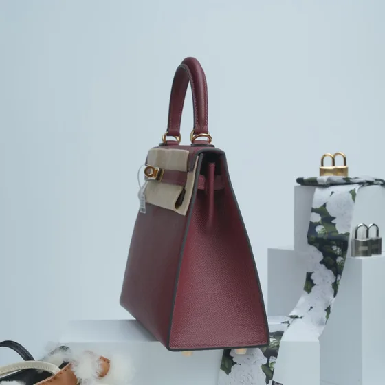 Hermes Kelly Burgund Tophåndtag