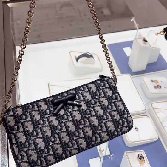 Dior Dior Oblique Romantique Estuche With Chain Beige And Negro Bolso bandolera