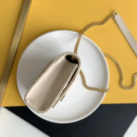 YSL Cassandre Envelope Chain Tegnebog Creme Hvid Woc
