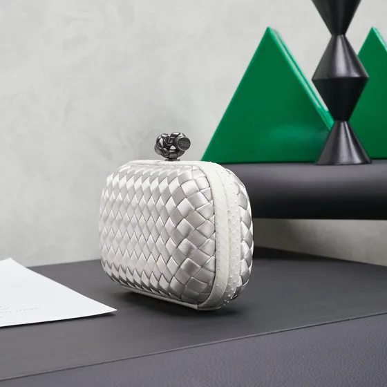 Bottega Veneta Intreccio Knot Clutch Silver Clutch