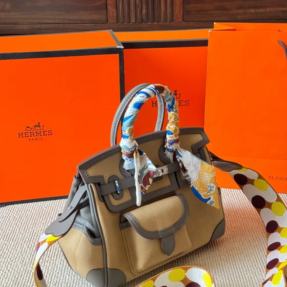 Hermes Birkin Cargo Beige/Grau Henkel