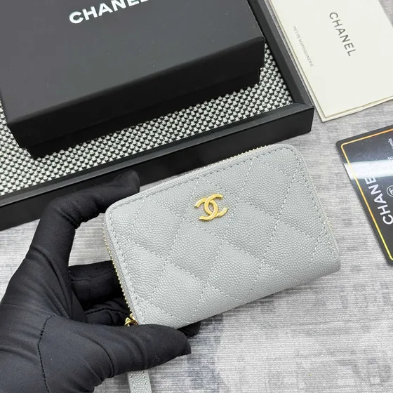 Chanel Classic Zipped Coin Purse Light Grey Card Holder