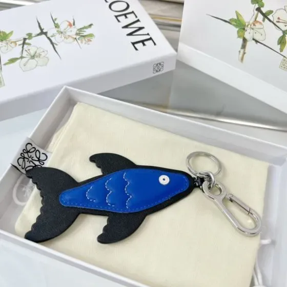 Loewe Fish Charm Keyring Blue Black Pouch