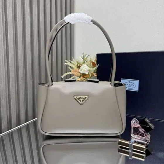 Prada Medium Leather Top-Handle Bag Grey Top Handle