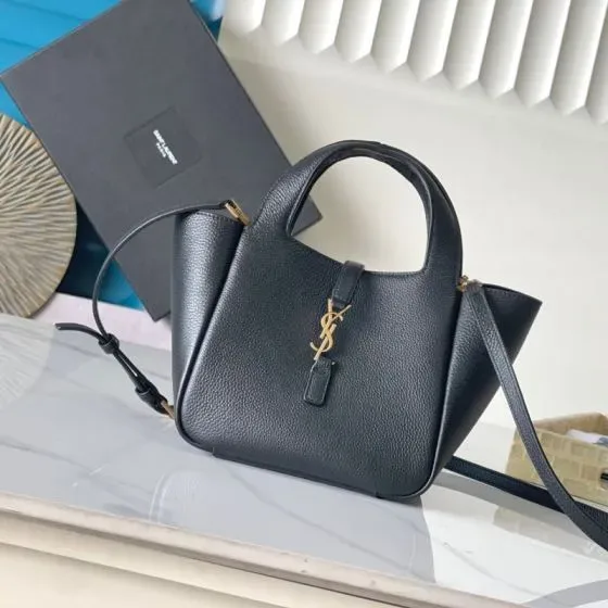 YSL Le 5 7 Mini Tote In Grained Leather Black Tote Bag