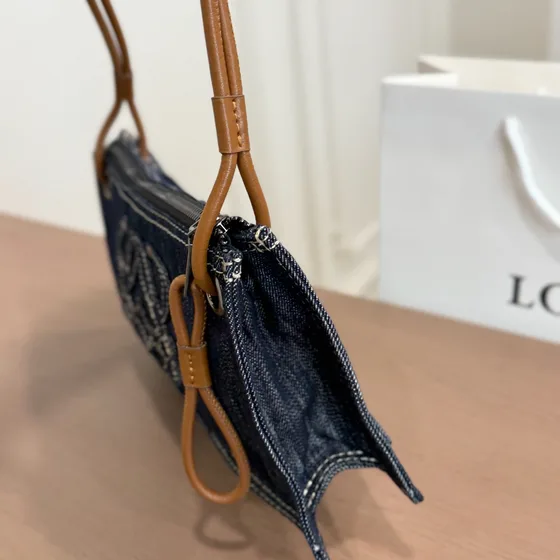 Loewe Vintage Denim Logo Sac épaule Dark Bleu Sac épaule