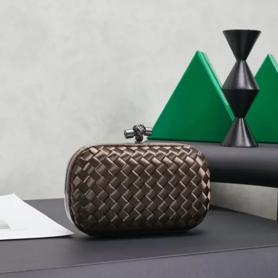 Bottega Veneta Intreccio Satin Knot Clutch Bronze Clutch