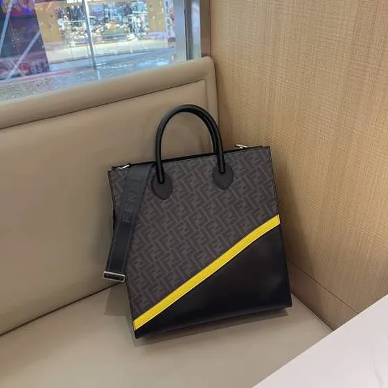 Fendi Briefcase Hitam Gray Zucca with Kuning stripe business