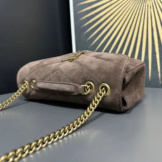 YSL Cassandre Envelope Chain Bag Taupe Brown Suede Shoulder Bag