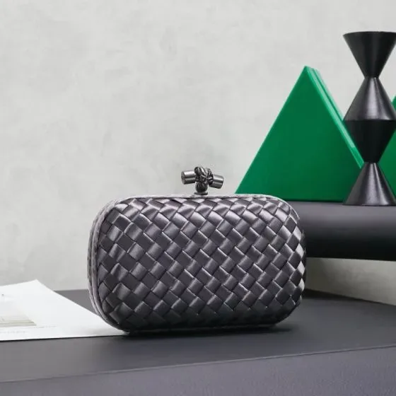 Bottega Veneta Intreccio Knot Clutch Gunmetal Grey Clutch
