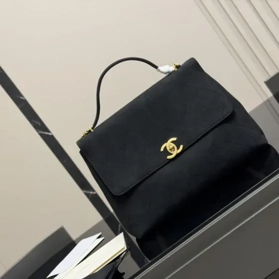 Chanel Cc Quilted Top Handle Flap Bag Black Top Handle