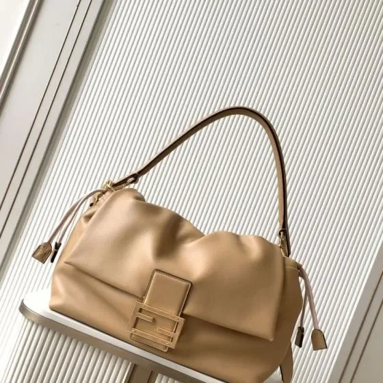 Fendi Mamma Baguette Large Beige Shoulder Bag
