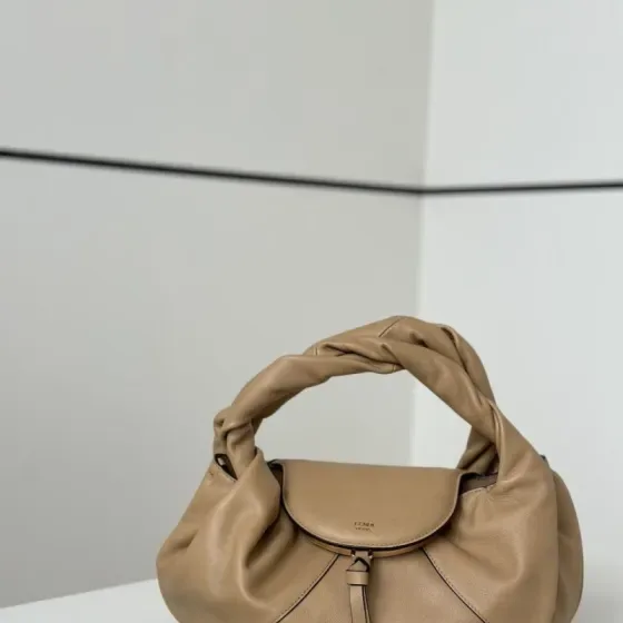 Fendi Twisted Hobo Top Handle Bag Beige Top Handle