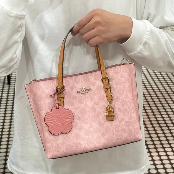Coach Mollie Tote 22 In Signature Canvas Powder Pink 22 20 11cm Tote Bag