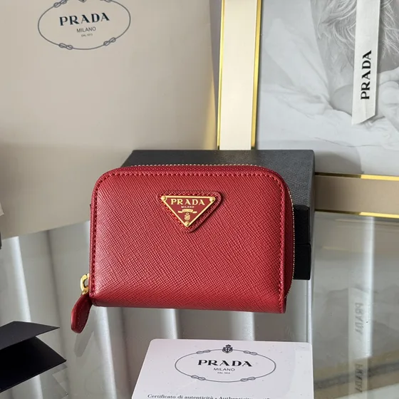 Prada Saffiano Metal Zip Around Card Holder Rood Card Holder