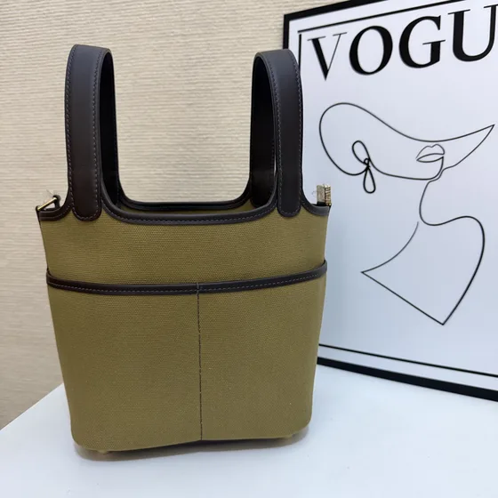 Hermes Cargo Picotin Lock Khaki/Dark Coklat Top Handle