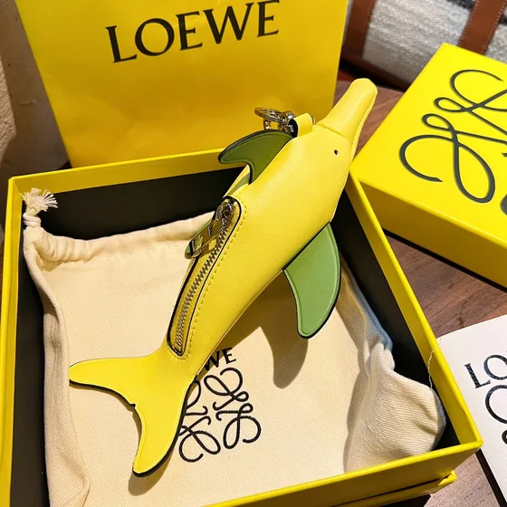 Loewe Dolphin Coin Purse Charm Yellow Pouch