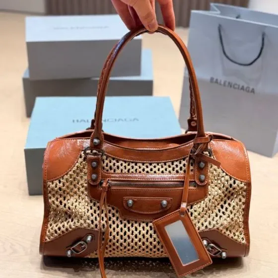 Balenciaga Le City Bag Raffia Beige Brown Top Handle