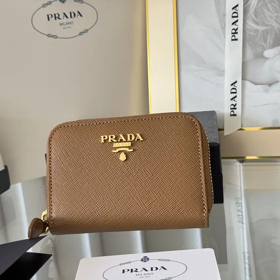 Prada Saffiano Metal Zip-Around Coin Purse Bruin Coin Purse
