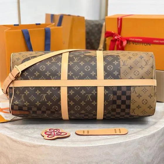 Louis Vuitton Keepall Bandouli re 50 Brown Monogram Damier patchwork 50 travel