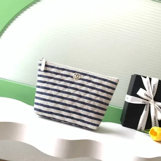 Chanel Blue Beige Striped Clutch
