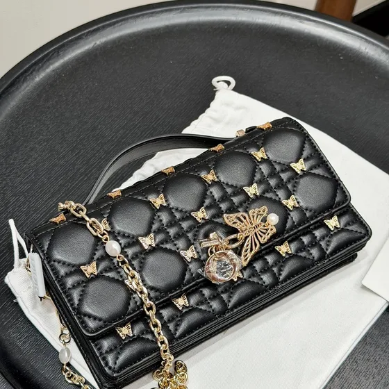 Dior Miss Dior Tophåndtak Chain Bag With Butterfly Studs Sort Tophåndtak