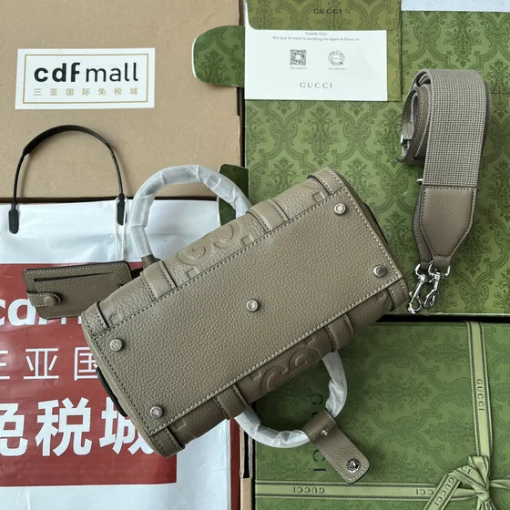 Gucci Gg Embossed Duffle Bag Kelabu/Coklat Crossbody