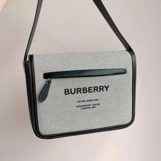 Burberry Horseferry Print Canvas Messenger Bag Grey Black Crossbody