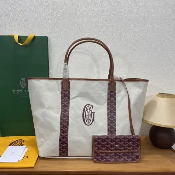 Goyard Saint Louis Pm White Burgundy Tote Bag