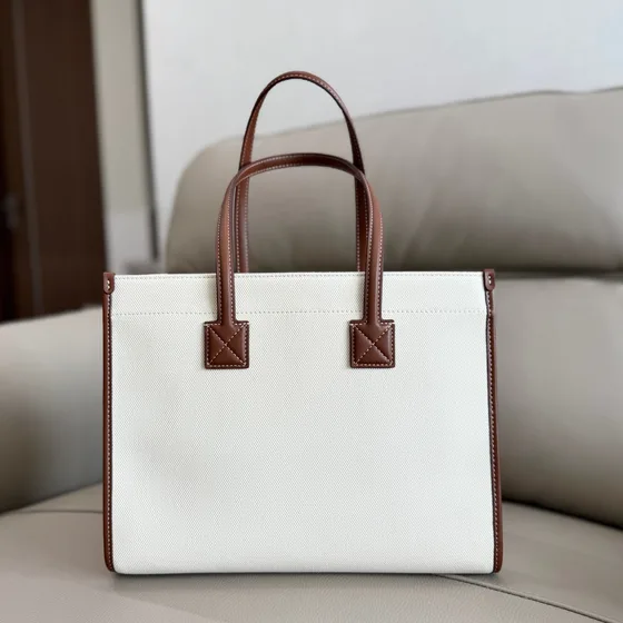 Burberry Freya Tote White Brown Tote Bag