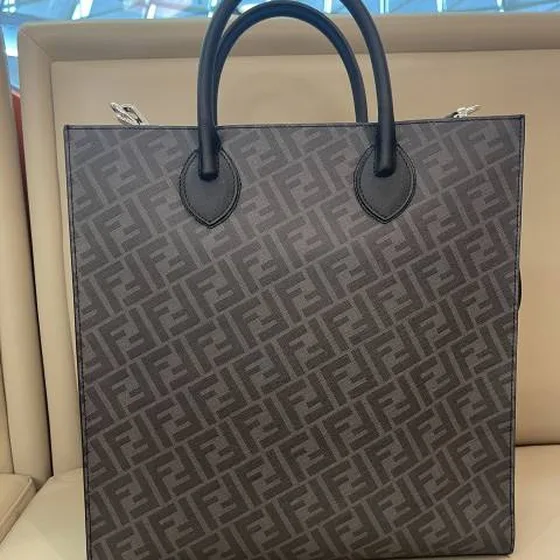 Fendi Briefcase Black Gray Zucca with Yellow stripe business