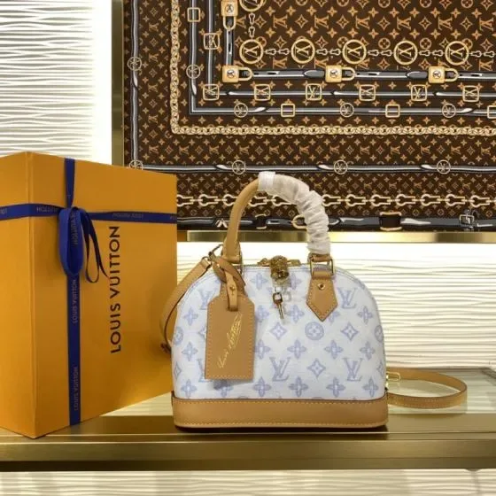 Louis Vuitton Alma White Light Blue With Beige Trims Top Handle