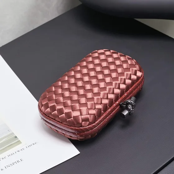 Bottega Veneta Pochette Knot Clutch Dark Metallic Rose Pink Clutch