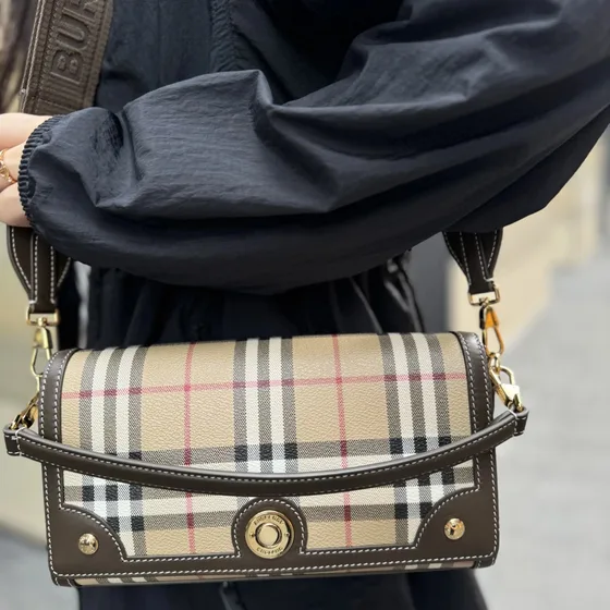 Burberry Note Borsa a tracolla Beige Marrone Check Crossbody