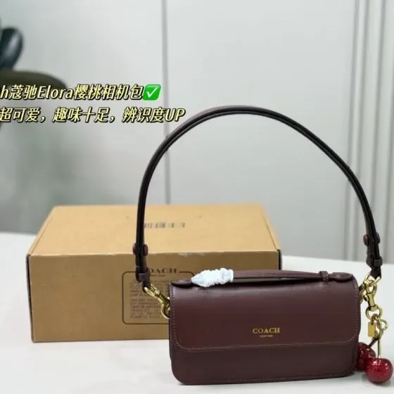 Coach Elora Camera Bag With Cherry Charm Brown Crossbody