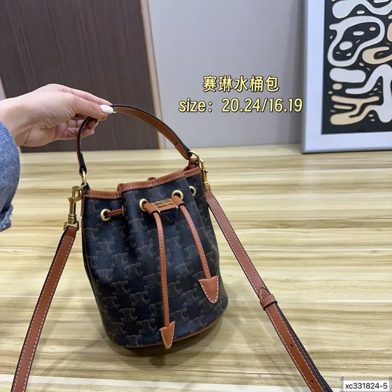Celine Triomphe Toile Small Sac seau Tan/Marron Sac épaule
