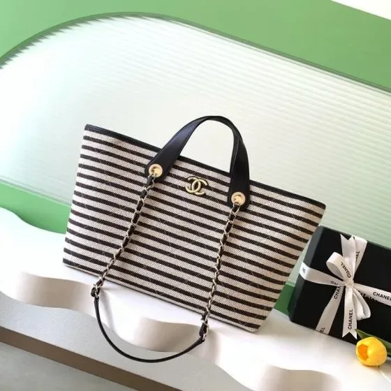 Chanel Deauville Tote White And Black Stripe Tote Bag