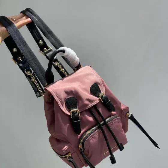 Burberry The Medium Rucksack In Technical Nylon And Leather Pink Backpack