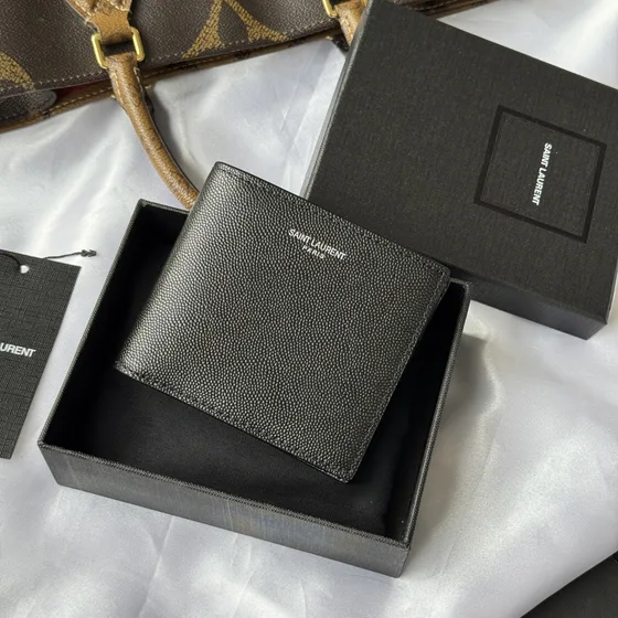 YSL Paris East West Bifold Wallet Black Wallet