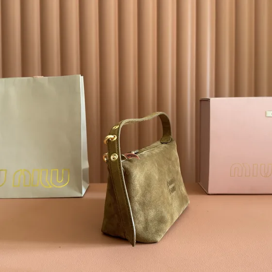 Miu Miu Suède Mini Shoulder Etui Khaki Schoudertas