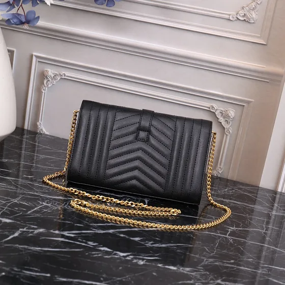 YSL Envelope Chain Wallet أسود Woc