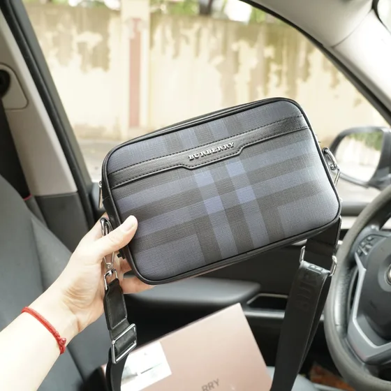 Burberry Checkered Crossbody Bag Charcoal Grey Check Crossbody
